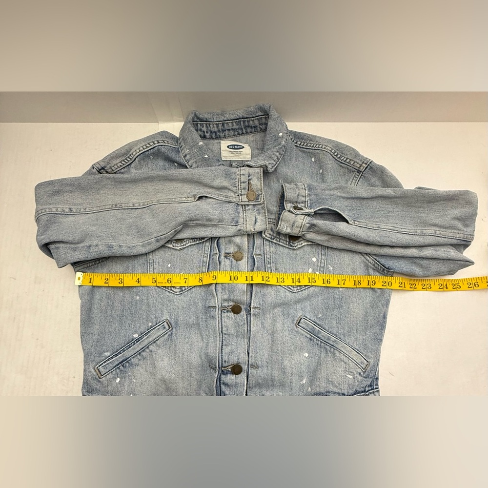 Old Navy Jean Jacket Paint Splatter Distressed Button Up Women’s Size Medium - Picture 6 of 8